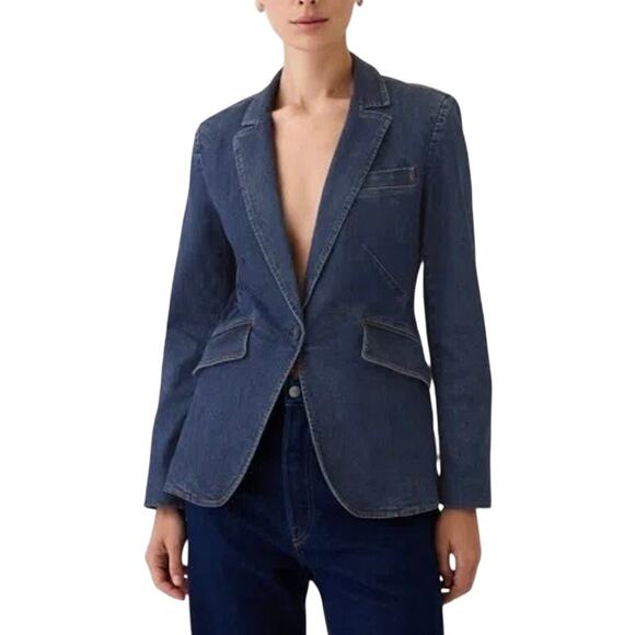 Gap Y2K Vintage Style Single Button Blue Fitted Denim Blazer Pockets Women's 12 - Picture 1 of 15